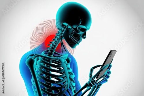 Illustration of neck pain from phone overuse.