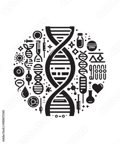 Dna Flat genetic icon vector flat black trendy style vector on white background.