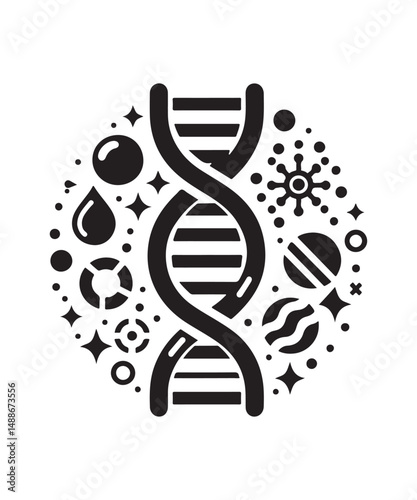 Dna Flat genetic icon vector flat black trendy style vector on white background.