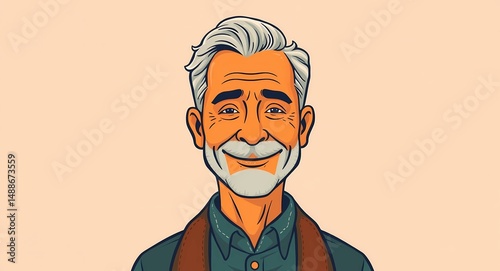 Wallpaper Mural Cartoon character portrait of an elderly man with gray hair and beard smiling art Torontodigital.ca