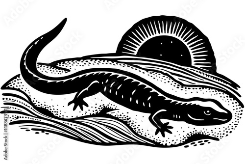 Sandfish skink silhouette creeping low to the ground transparent design, sandfish, skink, reptile, lizard, silhouette, vector, animal, wildlife, desert, low, ground, creeping, transparency, isolated, 