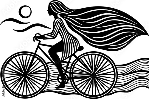 Woman riding bicycle silhouette design on a white background side view, woman, bicycle, bike, riding, cycle, silhouette, vector, transportation, transport, sport, exercise, fitness, active, lifestyle,