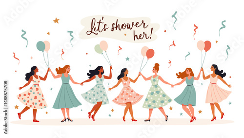 Bridal Shower Celebration with Bridesmaids – Elegant Wedding Party Illustration

