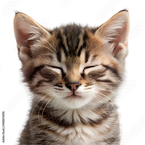 kitten with eyes closed portrait isolated on transparent background