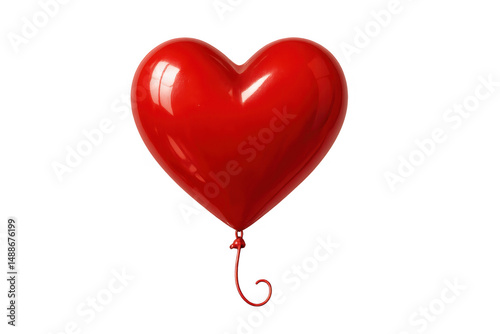 Red heart-shaped balloon floating against transparent background, symbolizing festive romance, love celebration