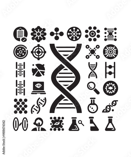 Dna Flat genetic icon vector flat black trendy style vector on white background.