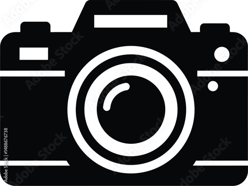 Digital camera icon vector illustration with photography and lens symbols