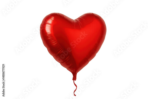 Shiny red heart-shaped balloon floating with a transparent background, perfect for valentine's day or romantic projects