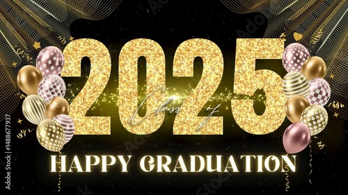 Black Gold Luxury Festive Happy Graduation 4k Video. Theme of graduation concept 4k Background. Class Of 2025 Graduation Video 4k.