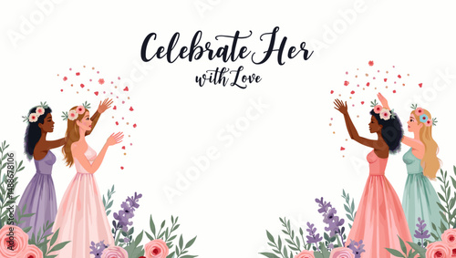 Bridal Shower Celebration with Bridesmaids – Elegant Wedding Party Illustration

