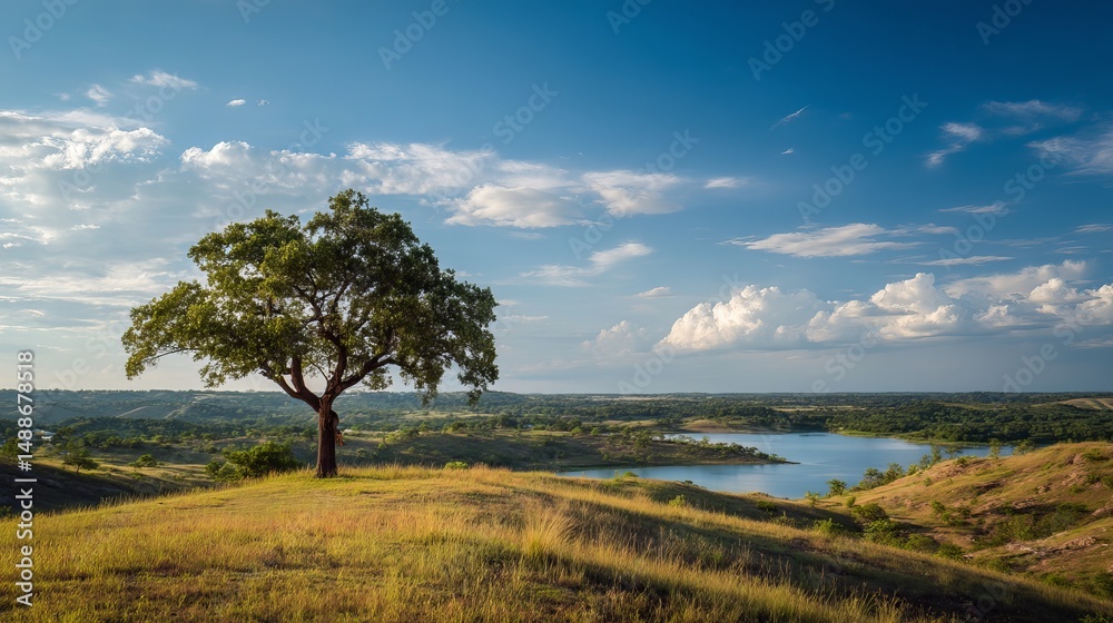 Fototapeta premium Lone Tree Landscape: Serene Nature Photography