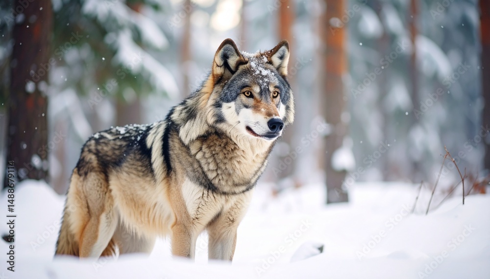 Fototapeta premium Grey wolf in snowy forest