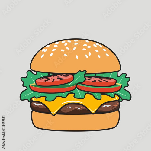 Fast food isolated hamburger and fries vector illustration on white