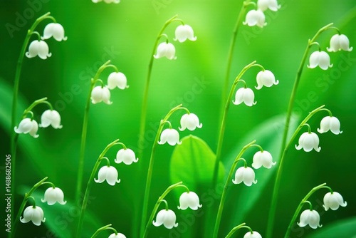 Delicate repeating lily of the valley pattern, white on green, graphic, floral pattern, botanical