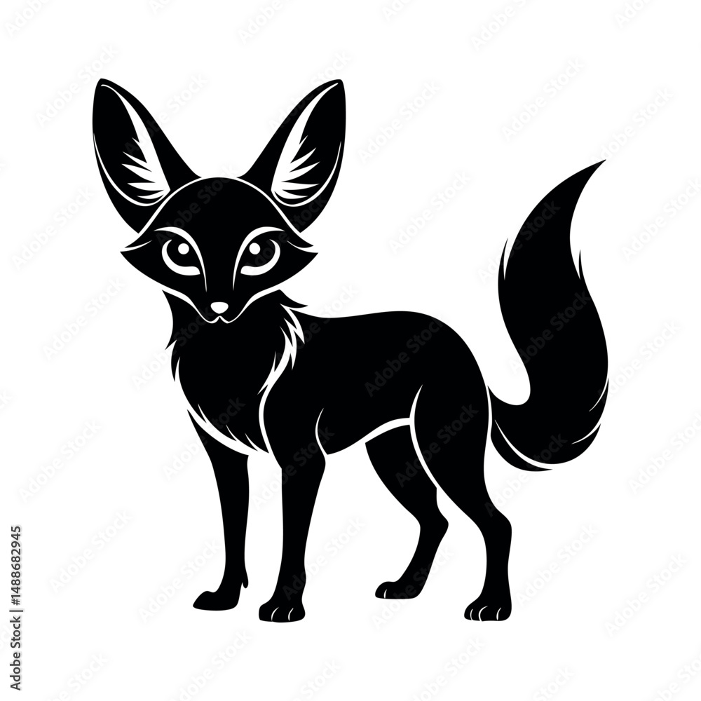 Obraz premium silhouette of a fennec fox with ears perked white.eps