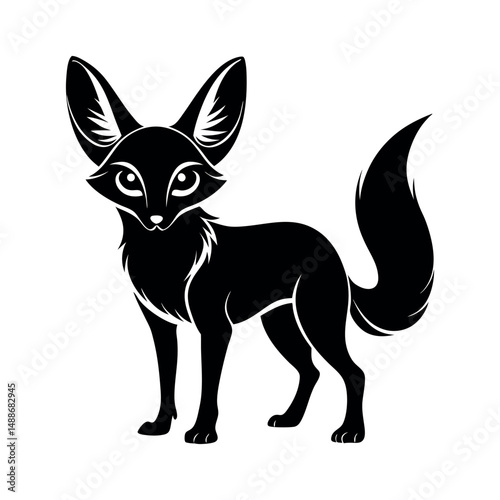 silhouette of a fennec fox with ears perked  white.eps
