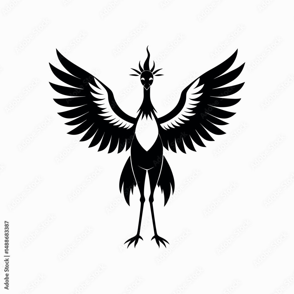 Fototapeta premium silhouette of a secretary bird with wings spread.eps