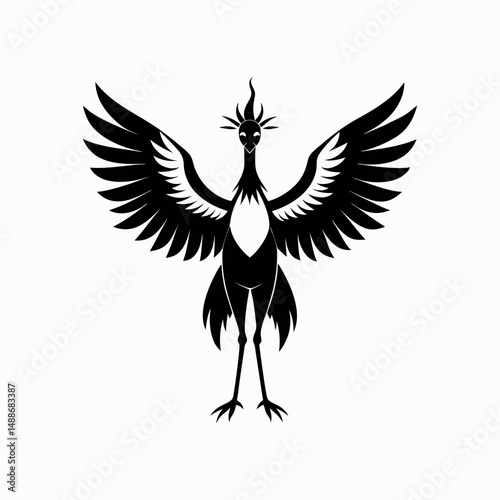 silhouette of a secretary bird with wings spread.eps