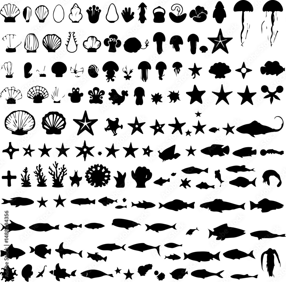 Naklejka premium Summer Day Element and Tropical Island Scene – Hibiscus Flowers & Palm Tree Line Art