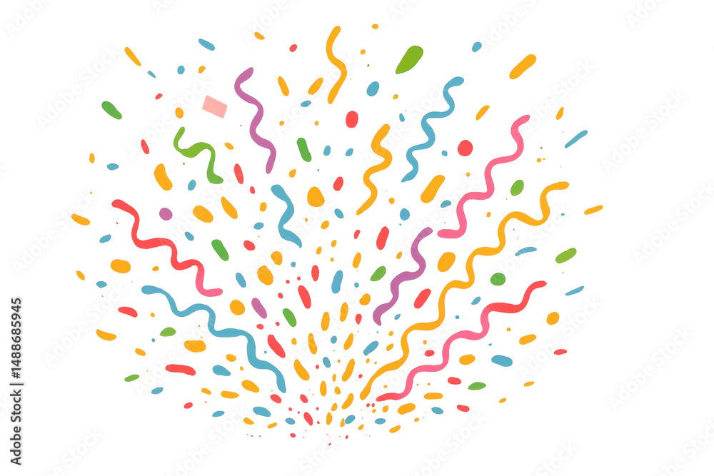Obraz premium Vibrant confetti and ribbons bursting, generating celebratory mood against transparent backdrop for party decorations and festive events