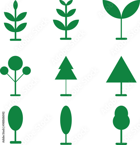 Minimalist Green Tree Icon Collection Vector