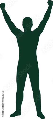 dark green silhouette of a triumphant human figure with arms raised, simple minimalist geometric design, high contrast, digital art
