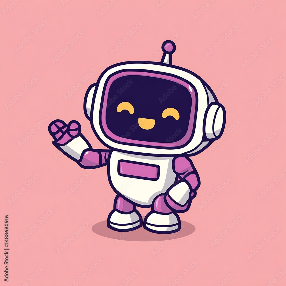 Fototapeta premium Tiny Robot Waving Digital Illustration