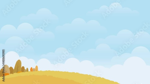 Cloudy sky autumn meadow cartoon looping animation background