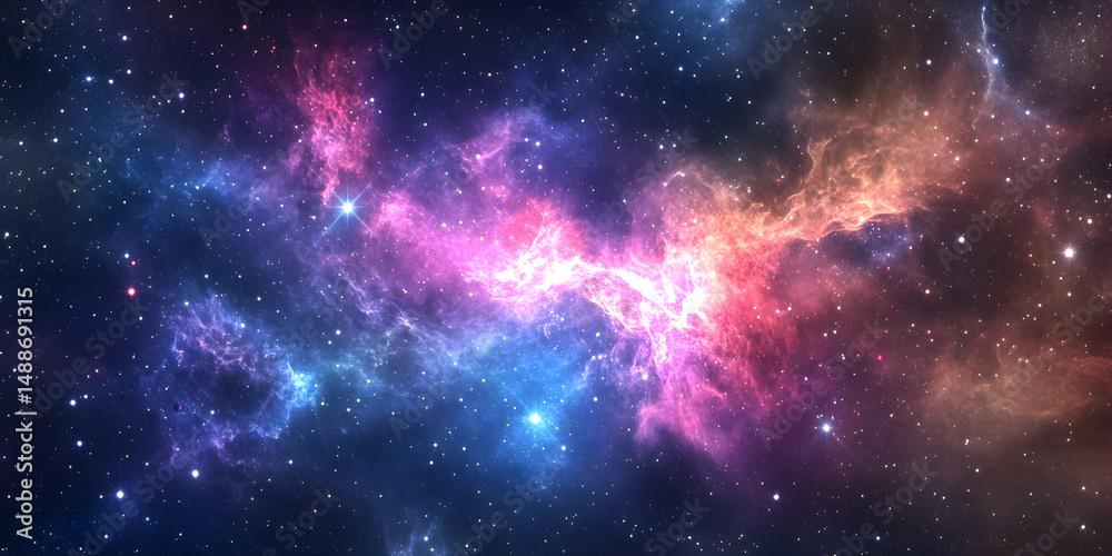 Naklejka premium Colorful Cosmic Nebula with Stars and Galactic Dust in Space