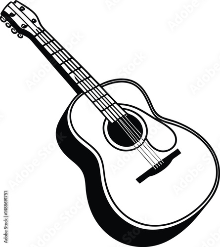 Guitar One Line Silhouette Vector, acoustic guitar vector