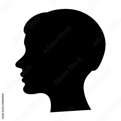 Black silhouette of a person's head in profile on a white background