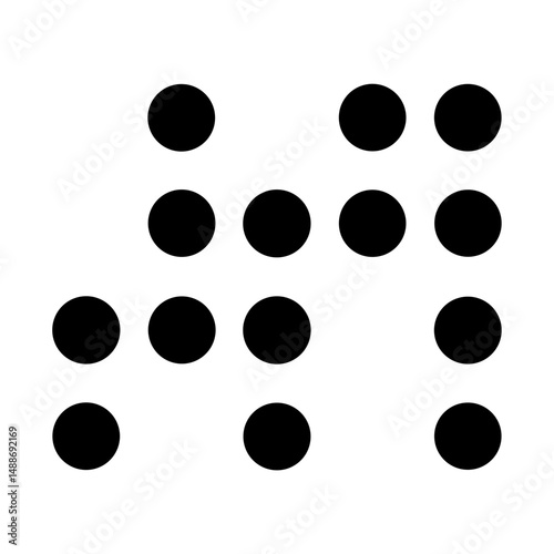 Arrangement of Black Circular Shapes on a White Background Forming Braille Letter