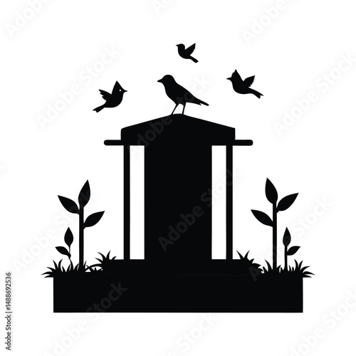 Bird Feeder Birds Plants Silhouette.

