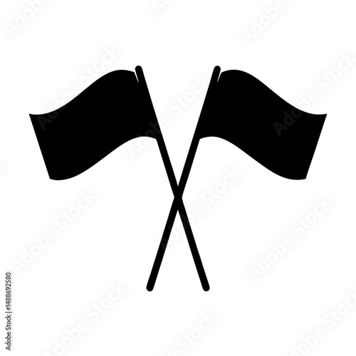 Symbolic representation of surrender with two crossed black flags waving gracefully