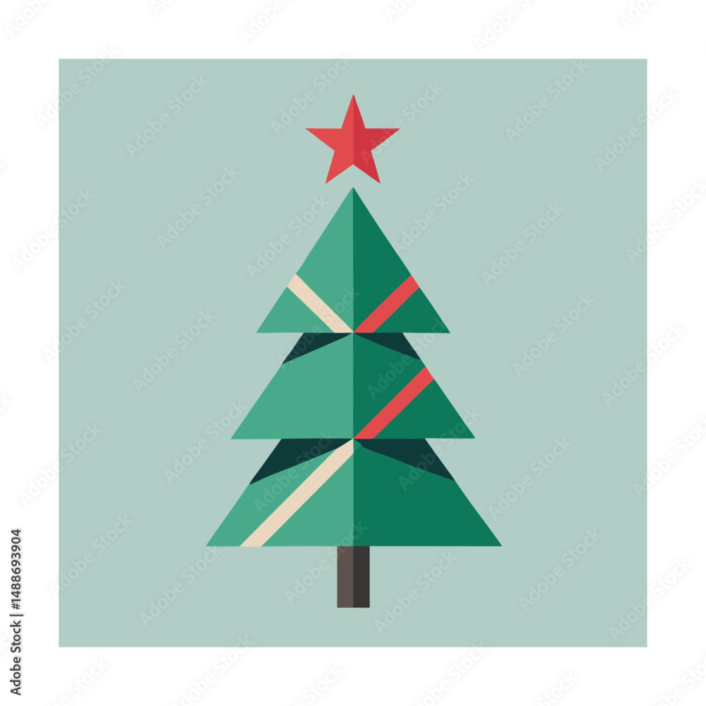 Fototapeta premium Minimalist christmas tree icon with red star holiday season decorative illustration