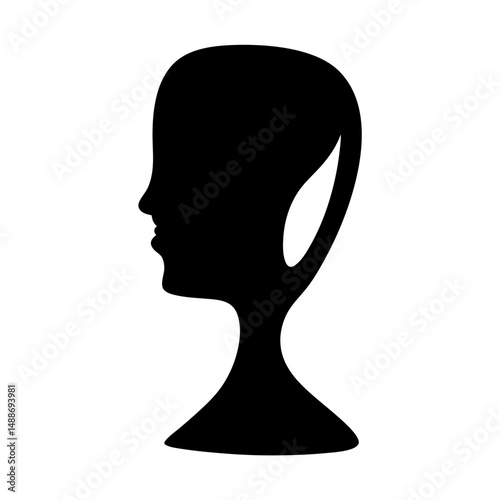 Silhouette of alien head in profile against a white background depiction