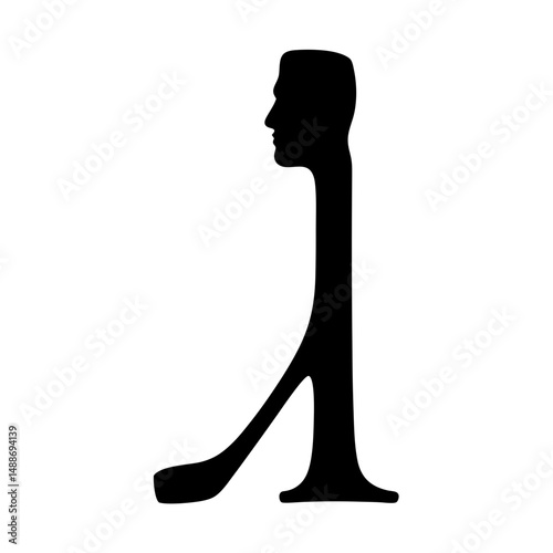Abstract silhouette figure with head and arm resembling greek letter lambda