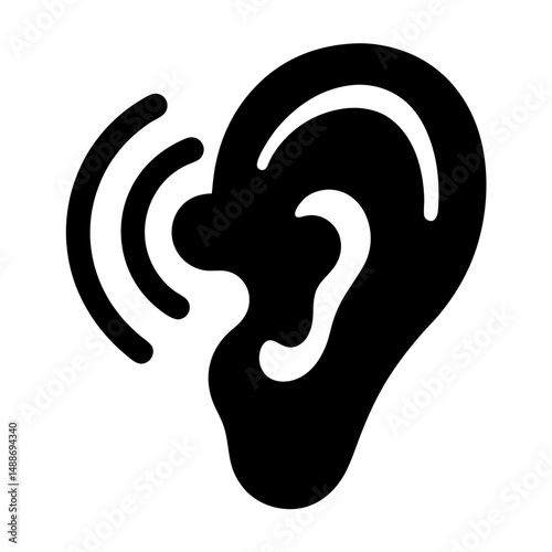 Stylized ear with sound waves emanating, representing hearing or listening concept