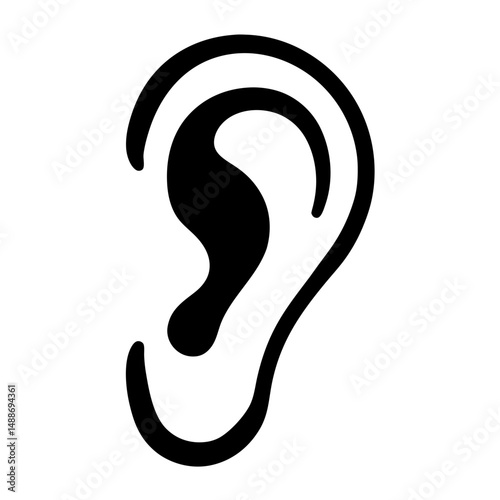 Stylized Human Ear Icon in Black and White for Medical Illustration