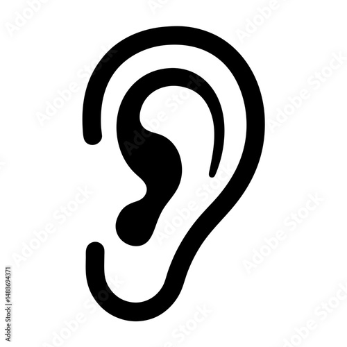 Black silhouette of an ear with simple and clean line art