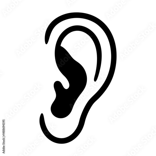 Simple Black and White Illustration of an Ear in Outline Style