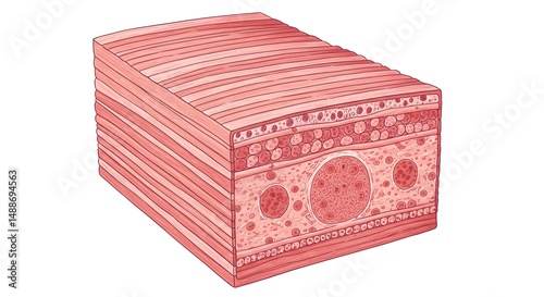 Detailed Illustration of Skin Layers Depicting Textures and Microstructures in Human Anatomy