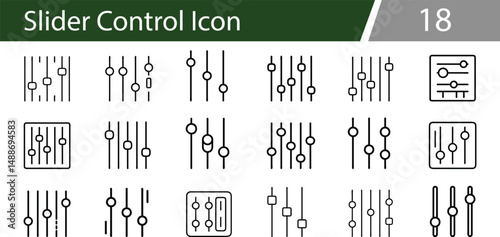 18 Slider Control Icons. Audio Mixer, Equalizer UI, Sound Settings Vector Line Icons for Mobile App and Web Interface Design