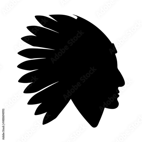 Silhouette of an Indigenous Person in Profile Wearing a Traditional Headdress