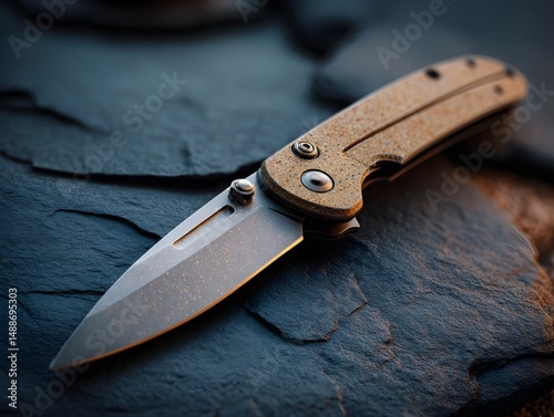 Elevate Outdoor Adventures with a Sandstone-Handle Pocket Knife on Smooth Slate for Rugged Precision Cutting