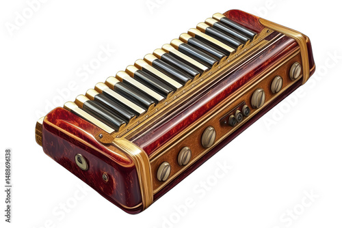 A vintage style accordion with keys gleaming ready to play a nostalgic tune evoking warmth and on transparent background photo