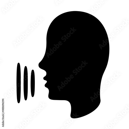 Silhouette of human head with sound waves indicating speaking or communication