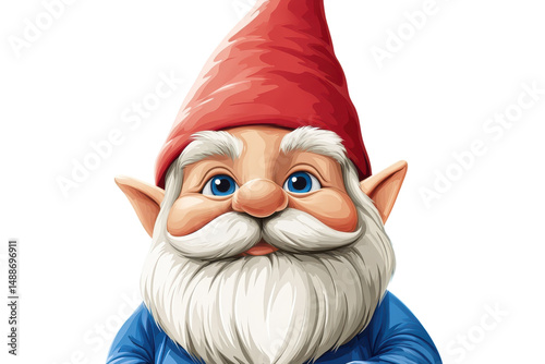 A whimsical gnome with a pointy red hat and flowing white beard radiates playful charm against on transparent background