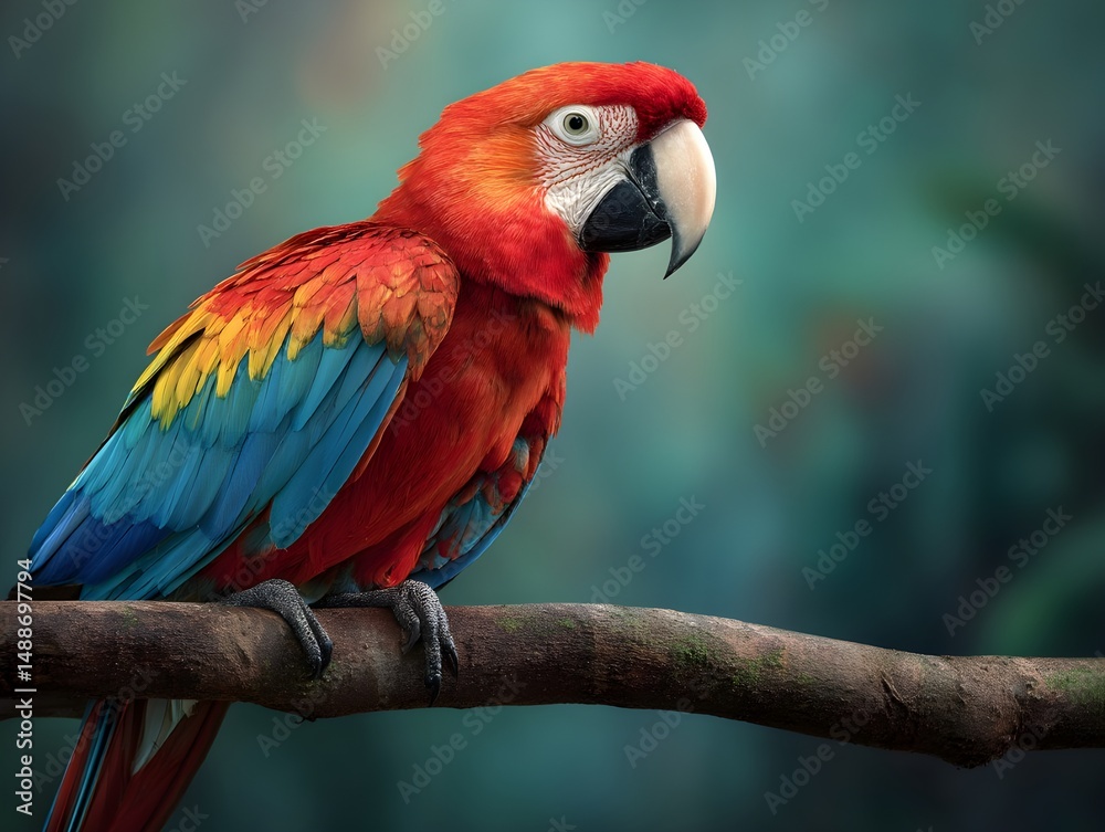 Fototapeta premium Experience Vibrant Parrot Perched On Lush Jungle Branch Amid Tropical Serenity For Inspiring Nature Photography