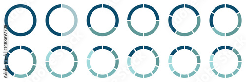Pie chart color icons. Segment slice sign. Circle section graph. 1,2,3,4,5 segment infographic. Circle section graph, Pie chart round. Loading bar set diagram multicolored collection. eps 10